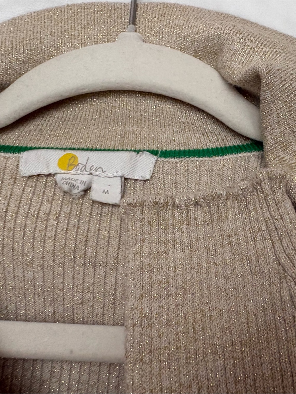 Boden Sparkle Rib Collared Cardigan medium shimmer Gold Metallic retro quiet lux - Picture 10 of 11